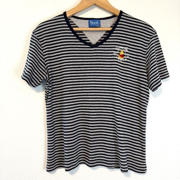 Vintage 90s Winnie the Pooh Embroidered another Free is the Way to Be Striped Te - Picture 1 of 9